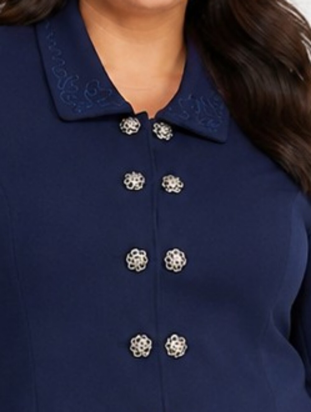 Leslie Fay Navy Embroidered Blazer with Vintage Silver Buttons 24WP - Picture 3 of 16